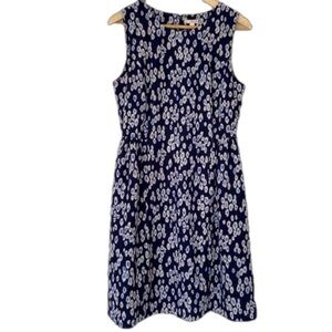GAP NAVY BLUE WHITE SLEEVELESS LINED CLASSIC DRESS WITH GEOMETRIC PATTERN, SZ 6